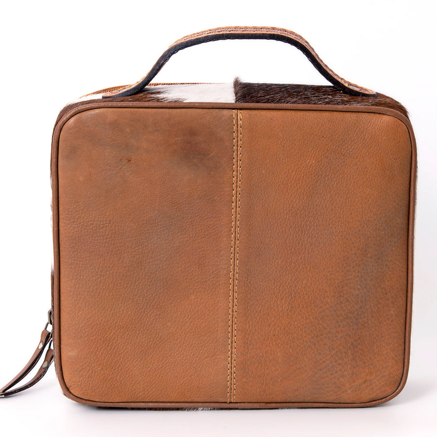American Darling Jewelry Case for Women - Hair-On Cowhide, Hand Tooled Floral Carved Genuine Leather Travel Organizer