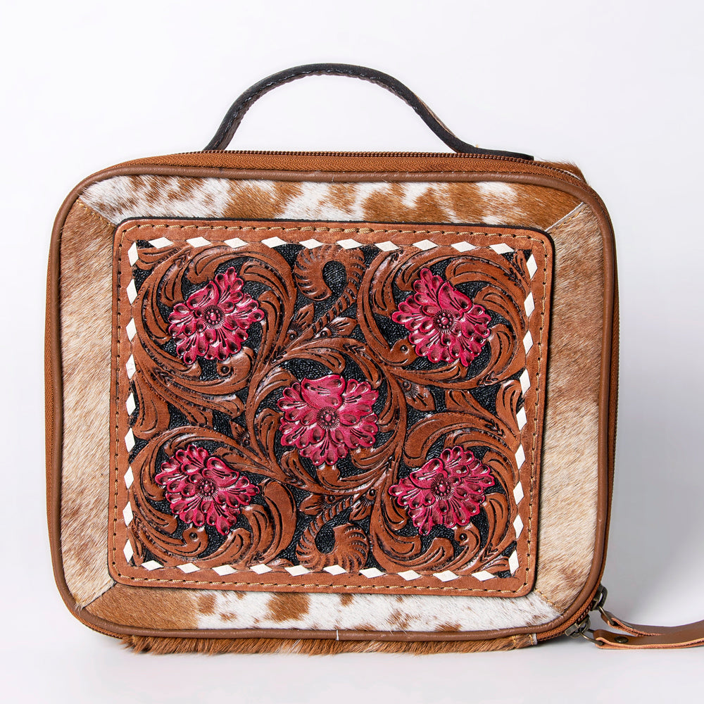 American Darling Jewelry Case Hand Tooled Hair-On Genuine Leather Women Bag Western Handbag Purse | Organizer for Travel