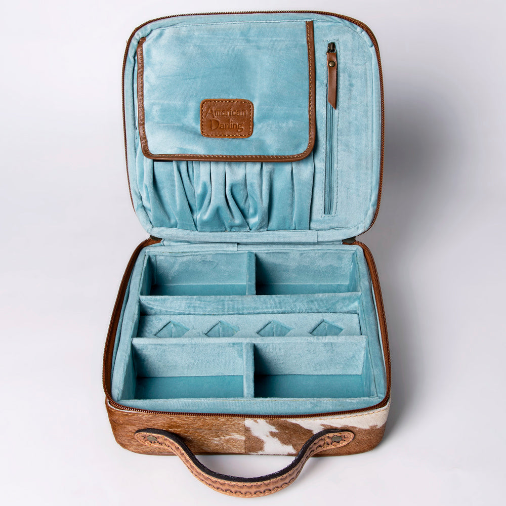 American Darling Jewelry Case Hand Tooled Hair-On Genuine Leather Women Bag Western Handbag Purse | Organizer for Travel