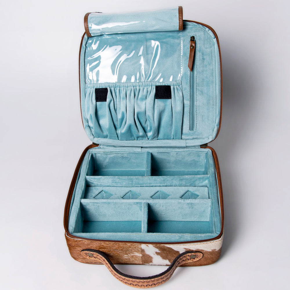 American Darling Jewelry Case Hand Tooled Hair-On Genuine Leather Women Bag Western Handbag Purse | Organizer for Travel