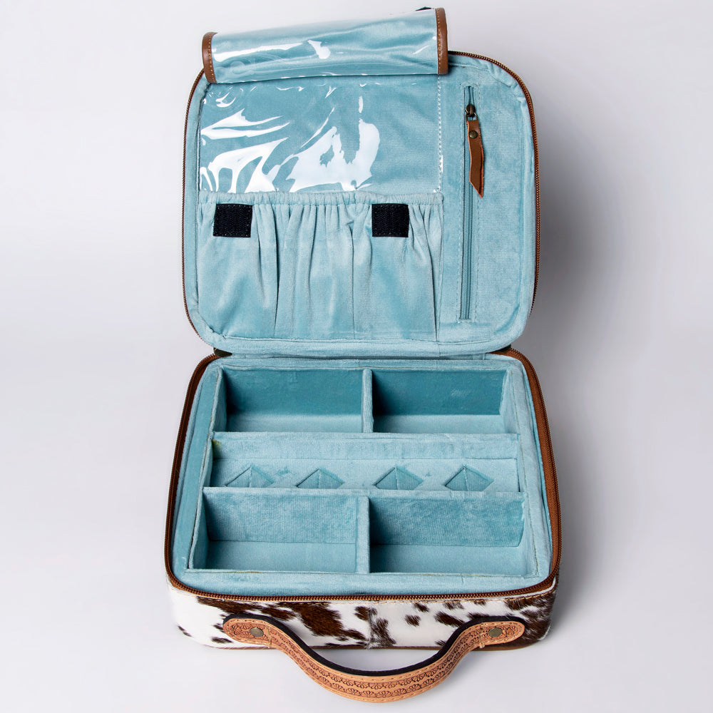 American Darling Jewelry Case Hand Tooled Hair-On Genuine Leather Women Bag Western Handbag Purse | Organizer for Travel