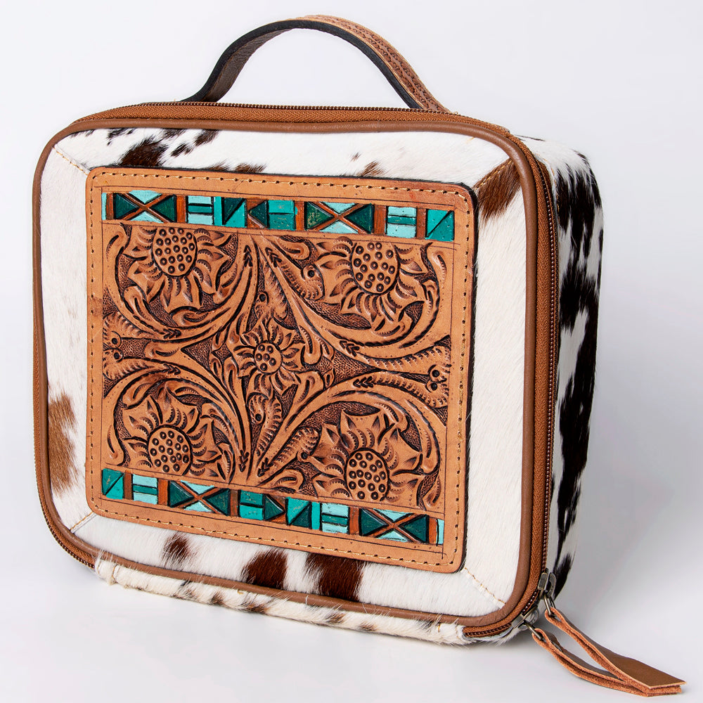 American Darling Jewelry Case Hand Tooled Hair-On Genuine Leather Women Bag Western Handbag Purse | Organizer for Travel