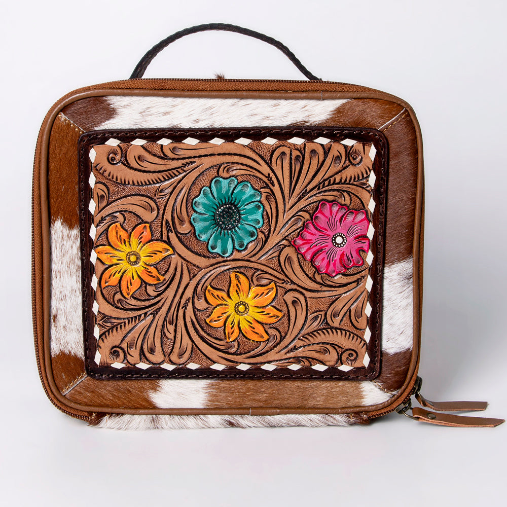 American Darling Jewelry Case Hand Tooled Hair-On Genuine Leather Women Bag Western Handbag Purse | Organizer for Travel