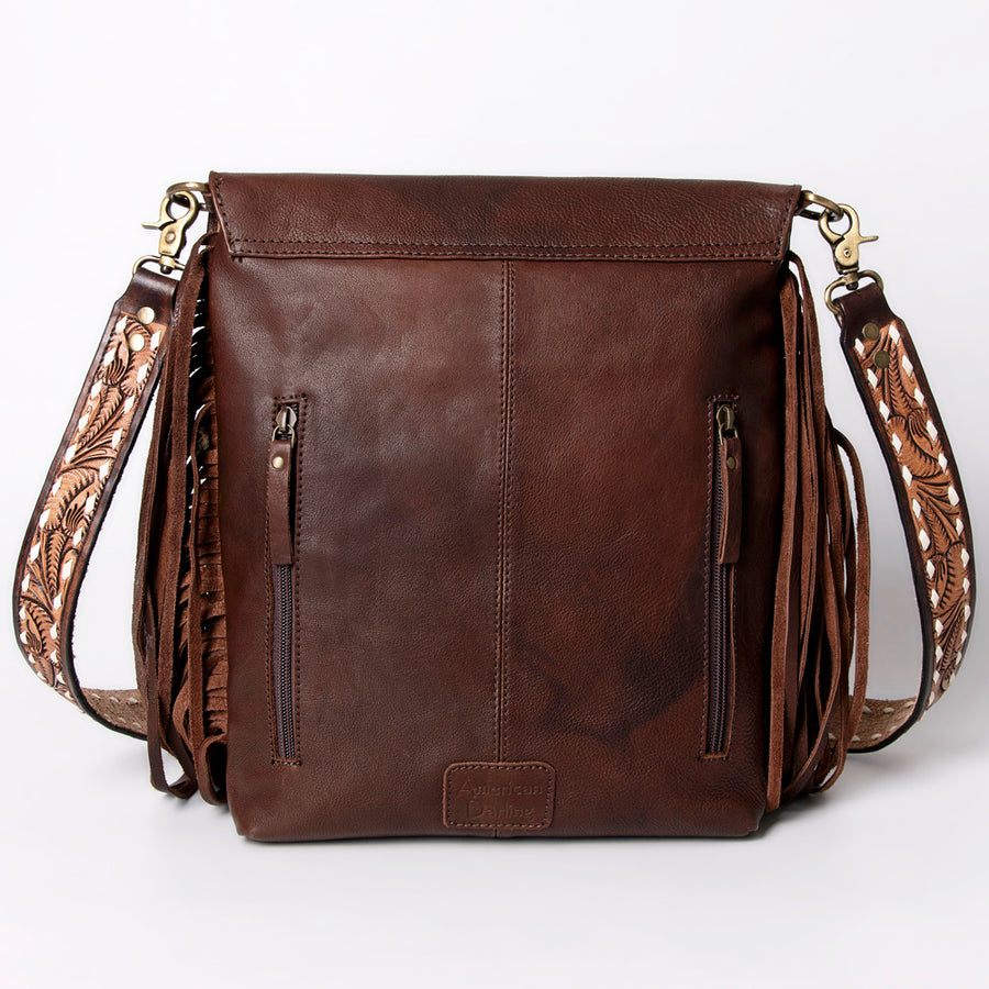 American Darling Messenger Hand Tooled Floral Carved Genuine Leather with Fringes Buck Stitched Western Accessories