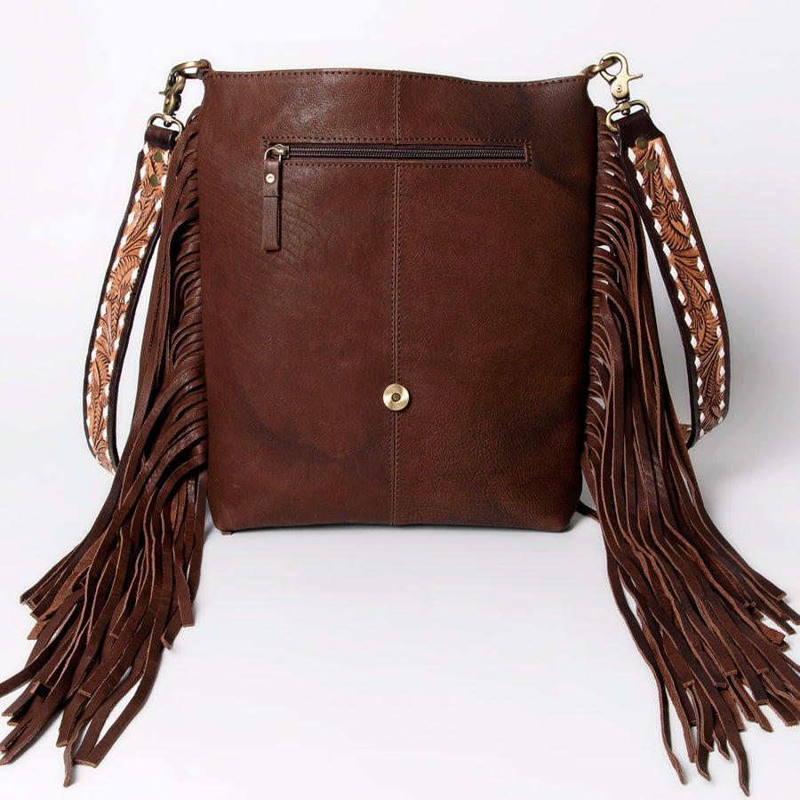 American Darling Messenger Hand Tooled Floral Carved Genuine Leather with Fringes Buck Stitched Western Accessories
