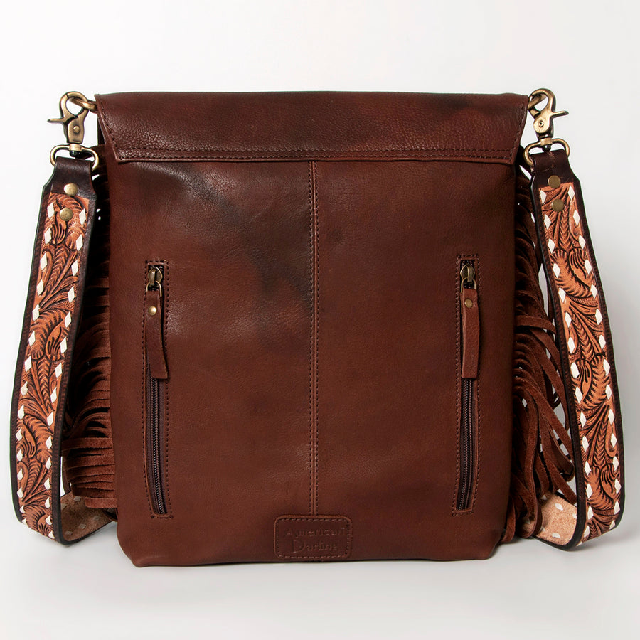 American Darling Messenger Hand Tooled Floral Carved Genuine Leather with Fringes Buck Stitched Western Accessories