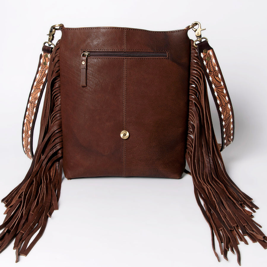 American Darling Messenger Hand Tooled Floral Carved Genuine Leather with Fringes Buck Stitched Western Accessories
