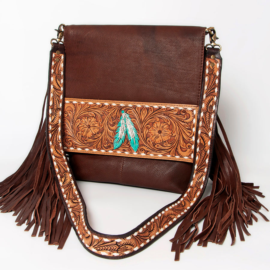 American Darling Hand Tooled Floral Carved Genuine Leather Messenger Bag - Uhorse