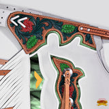 Hilason Bronc Bull Riding Genuine Leather Rodeo Western Chaps White Green