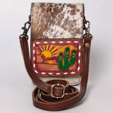 American Darling ADBGF109B Cell Phone Holder Hand Tooled Hair-On Genuine Leather Women Bag Western Handbag Purse