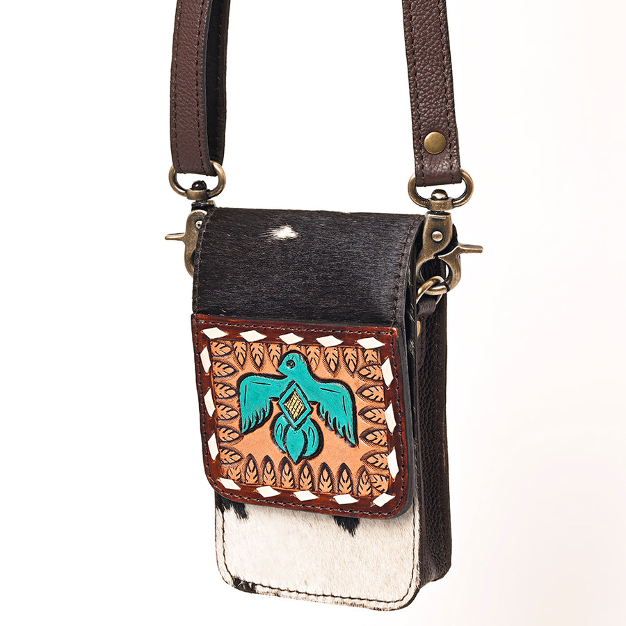 American Darling Western Leather Cell phone Holder - Hand Tooled Floral Cowhide Purse - Uhorse