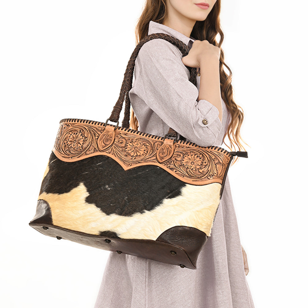 American Darling Tote Hand Tooled Hair-On Genuine Leather Women Bag Western Handbag Purse