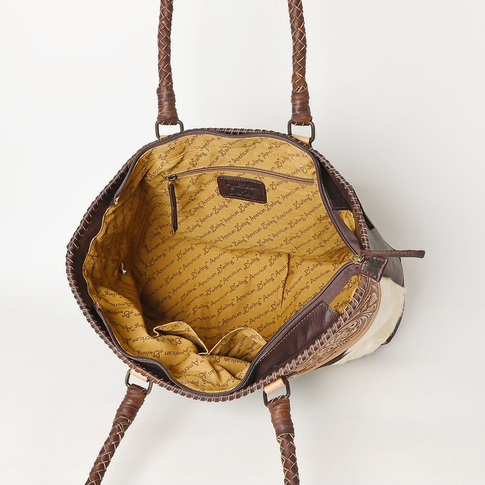 American Darling Tote Hand Tooled Hair-On Genuine Leather Women Bag Western Handbag Purse