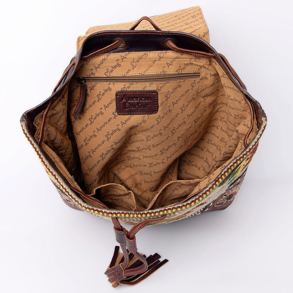 American Darling Backpack Saddle Blanket Hand Tooled Genuine Leather Women Bag Western Handbag Purse
