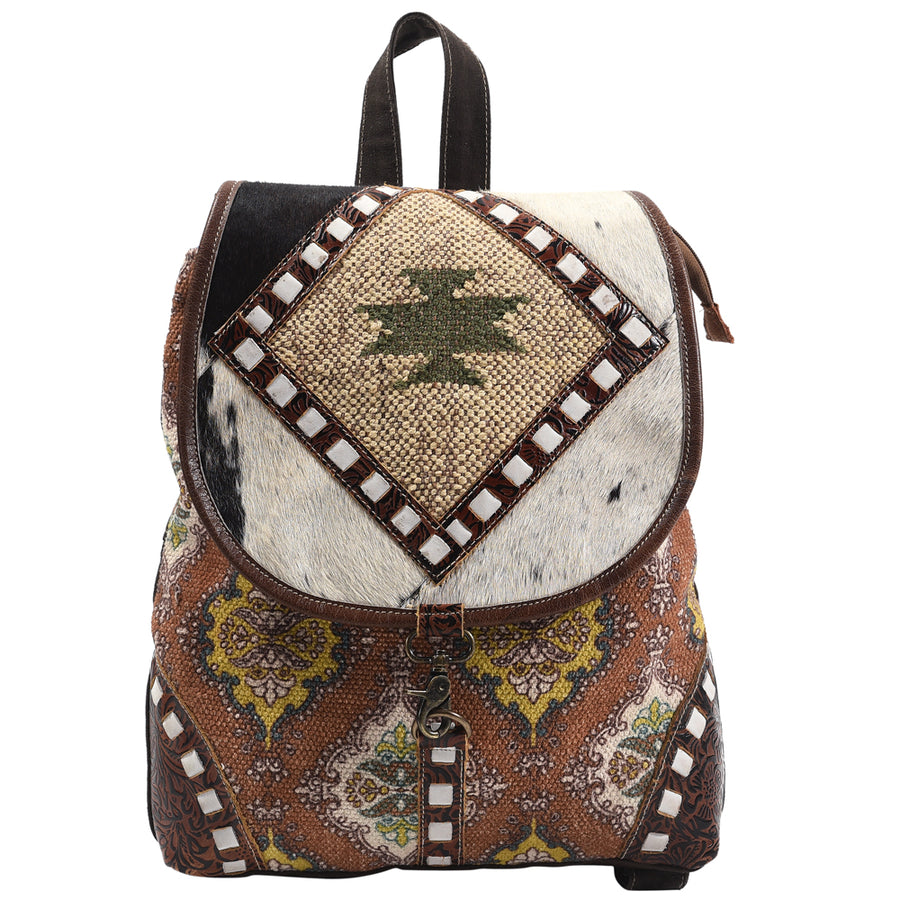 OHLAY Backpack Hand Tooled Upcycled Canvas Hair-On Genuine Leather Women Bag Western Handbag Purse Womens Handbags