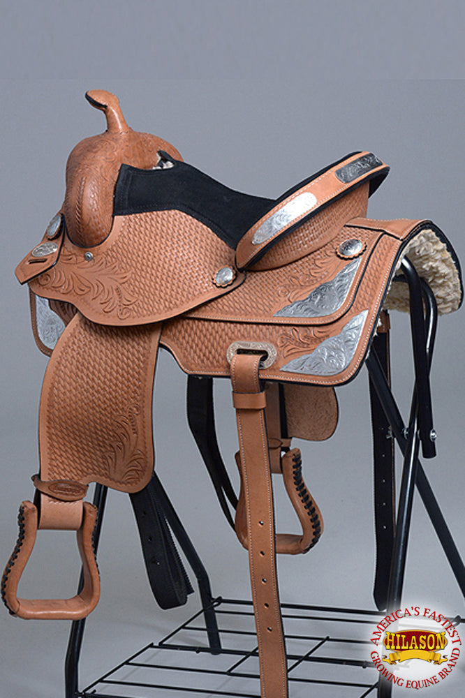 HILASON Western Horse Saddle Leather Treeless Trail Barrel Tan | for Horses