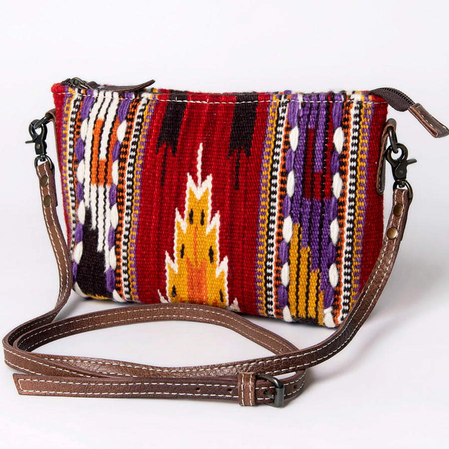 American Darling Handwoven Saddle Blanket Crossbody Bag – Genuine Leather Western Purse Artisan Crafted Boho Cowgirl Shoulder Bag