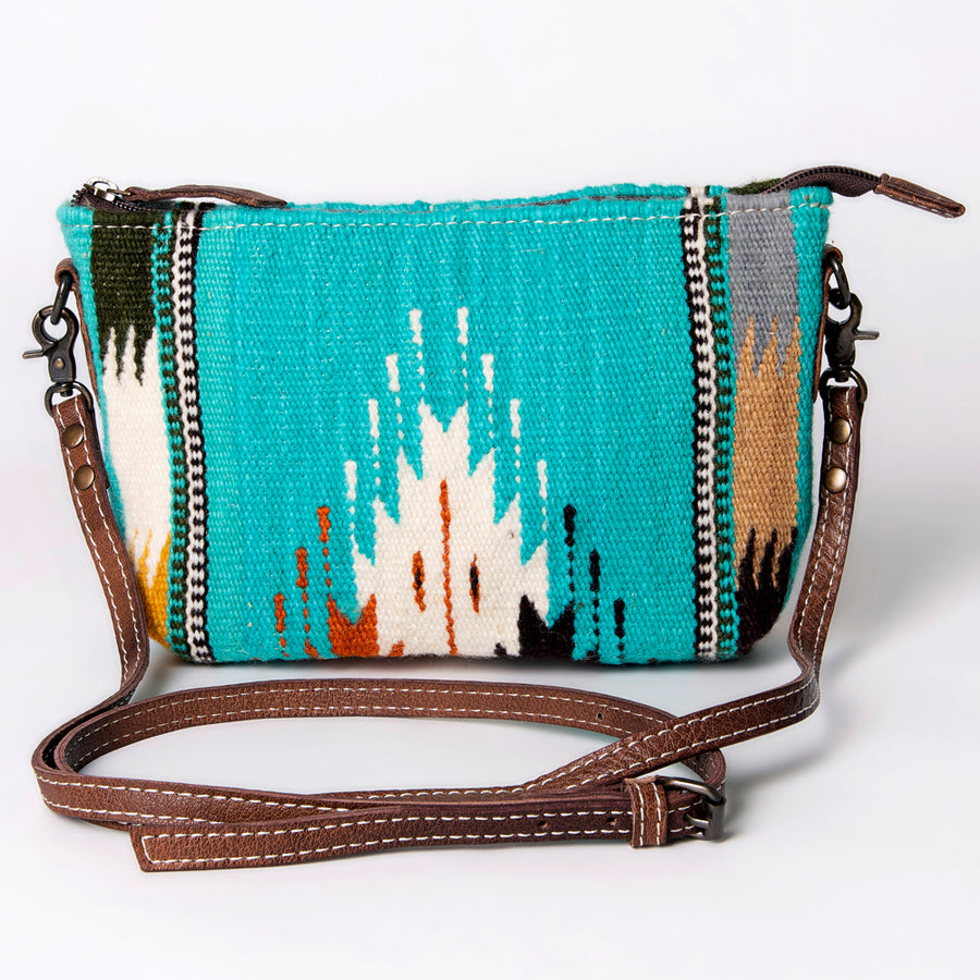 American Darling Handwoven Saddle Blanket Crossbody Bag – Genuine Leather Western Purse Artisan Crafted Boho Cowgirl Shoulder Bag