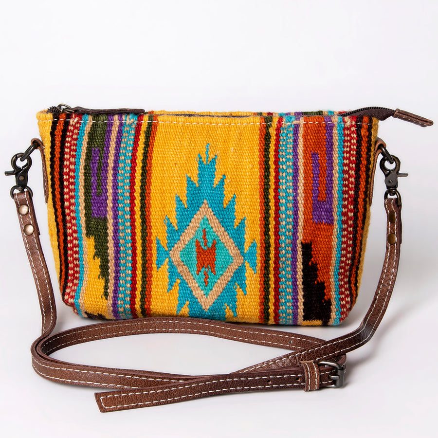 American Darling Handwoven Saddle Blanket Crossbody Bag – Genuine Leather Western Purse Artisan Crafted Boho Cowgirl Shoulder Bag