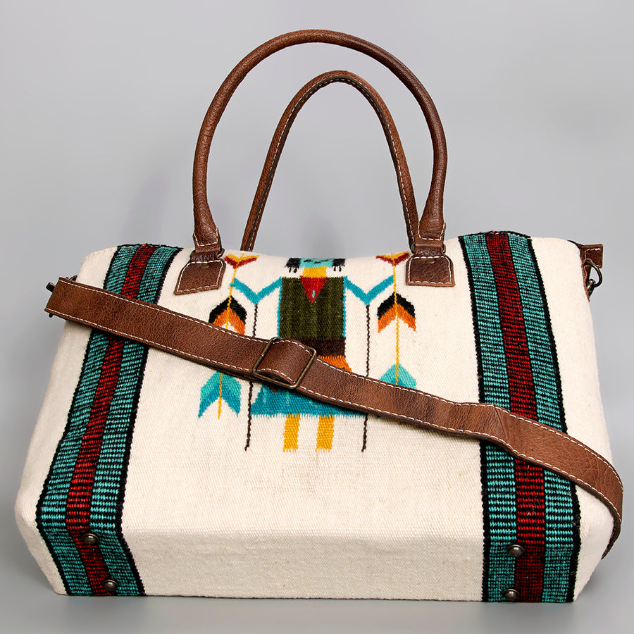 American Darling Handwoven Saddle Blanket Tote Bag – Western Tote with Genuine Leather Handles & Artisan Crafted Large Bag