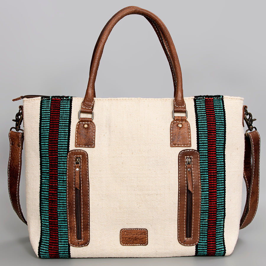 American Darling Handwoven Saddle Blanket Tote Bag – Western Tote with Genuine Leather Handles & Artisan Crafted Large Bag