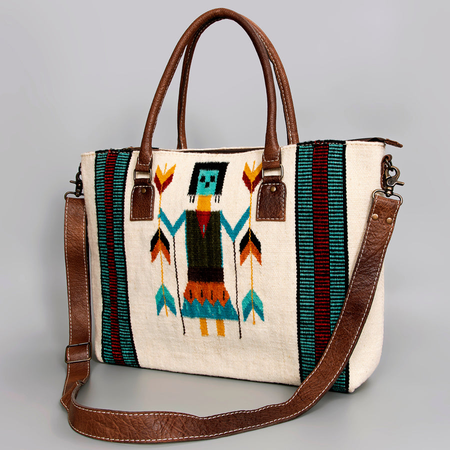 American Darling Handwoven Saddle Blanket Western Tote Bag Leather Strap - Uhorse