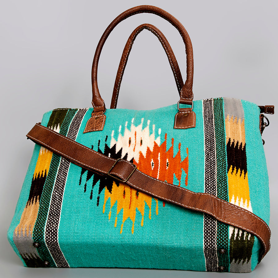 American Darling Handwoven Saddle Blanket Tote Bag – Western Tote with Genuine Leather Handles & Artisan Crafted Large Bag