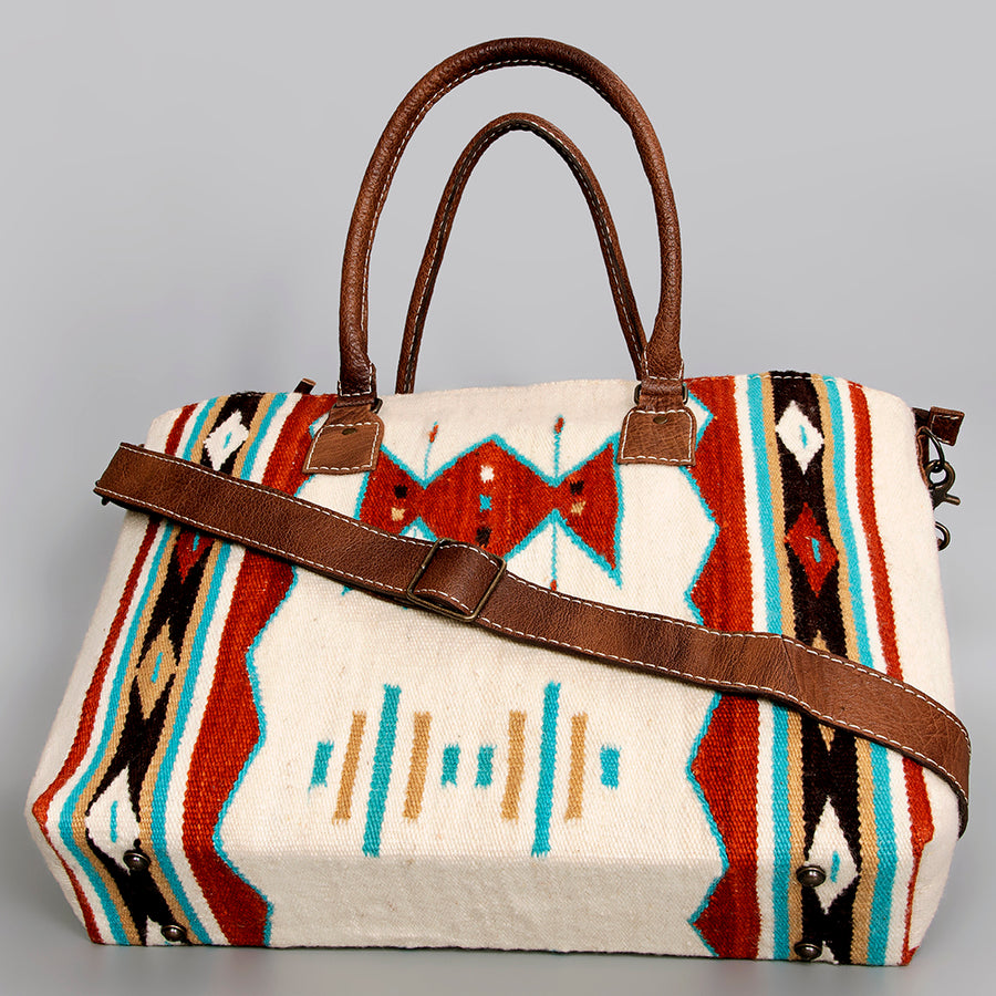 American Darling Handwoven Saddle Blanket Tote Bag – Western Tote with Genuine Leather Handles & Artisan Crafted Large Bag