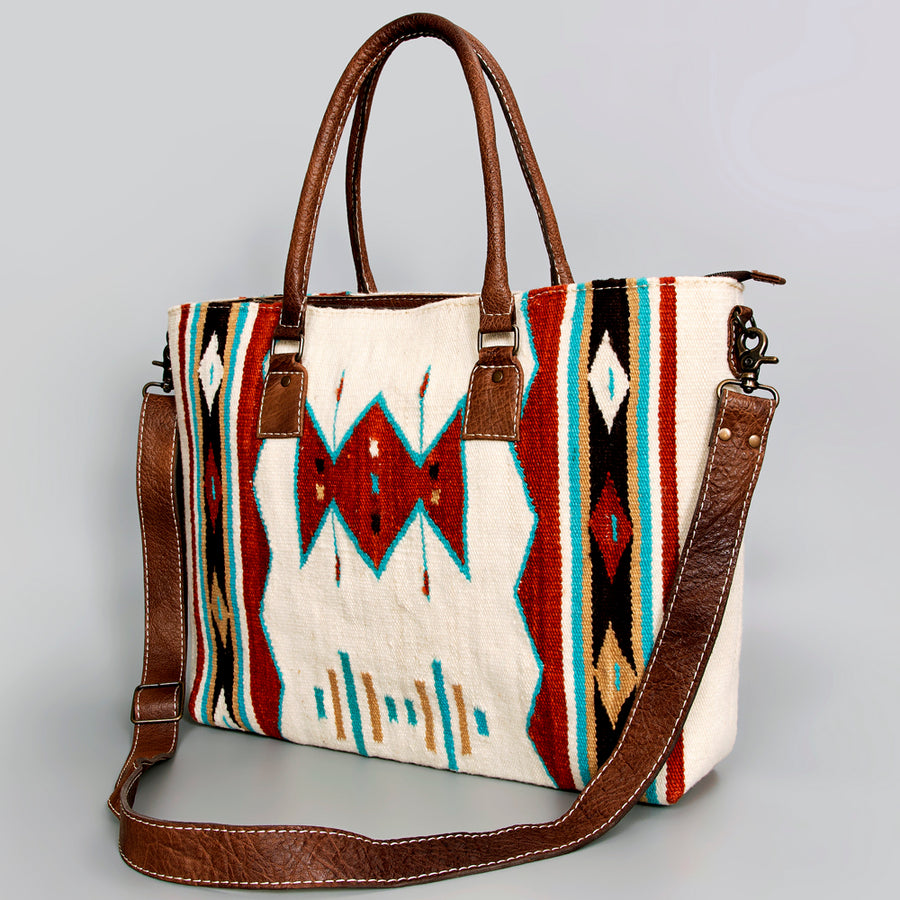 American Darling Handwoven Saddle Blanket Western Tote Bag Leather Strap - Uhorse