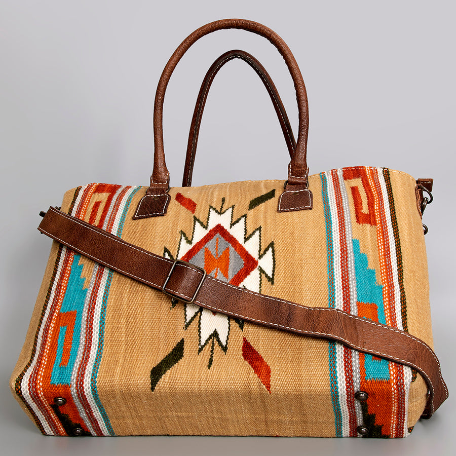 American Darling Handwoven Saddle Blanket Tote Bag – Western Tote with Genuine Leather Handles & Artisan Crafted Large Bag