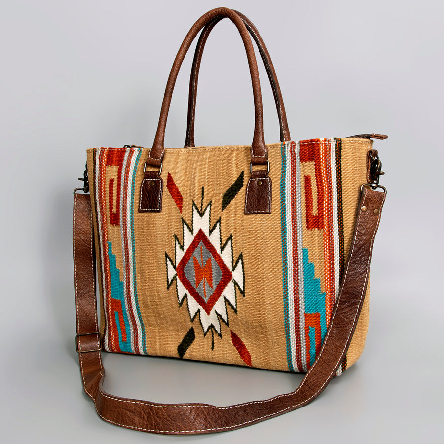 American Darling Handwoven Saddle Blanket Western Tote Bag Leather Strap - Uhorse
