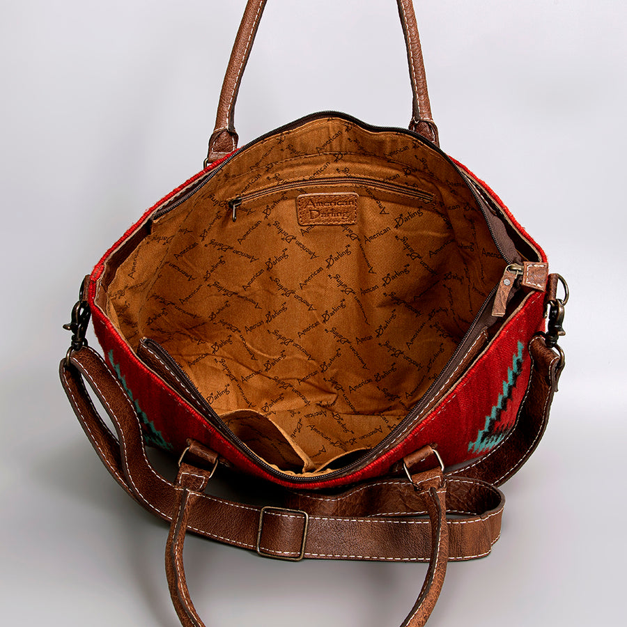 American Darling Handwoven Saddle Blanket Tote Bag – Western Tote with Genuine Leather Handles & Artisan Crafted Large Bag