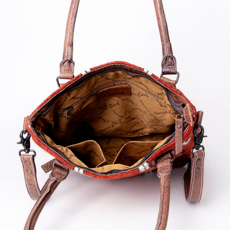 American Darling Saddle Blanket Tote Bag – Handwoven Wool Western Tote with Genuine Leather Handles & Spacious Interior