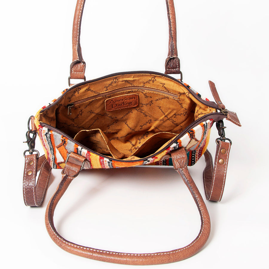 American Darling Western Saddle Blanket Tote Bag, Genuine Leather Trim, Removable Crossbody Strap, Zipper Closure