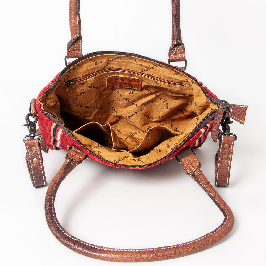 American Darling Western Saddle Blanket Tote Bag, Genuine Leather Trim, Removable Crossbody Strap, Zipper Closure