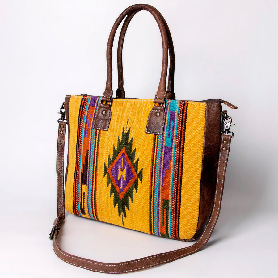 American Darling Handwoven Saddle Blanket Tote Bag Genuine Leather Trim - Uhorse