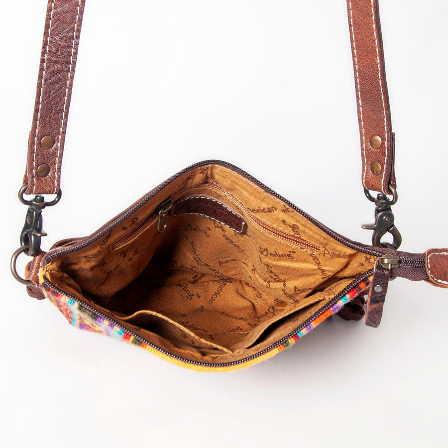 American Darling Western Crossbody Bag – Handwoven Saddle Blanket with Genuine Leather and Fringes, Compact Everyday Purse