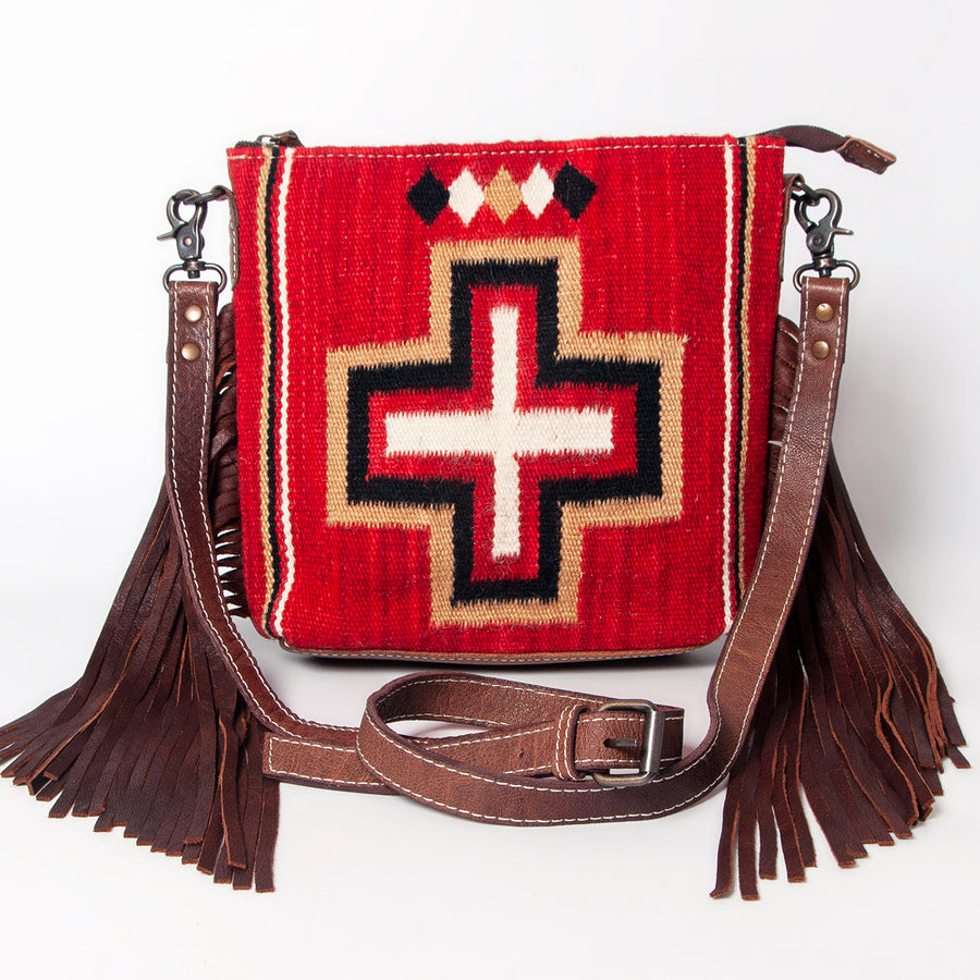 American Darling Western Crossbody Bag – Handwoven Saddle Blanket with Genuine Leather and Fringes, Compact Everyday Purse