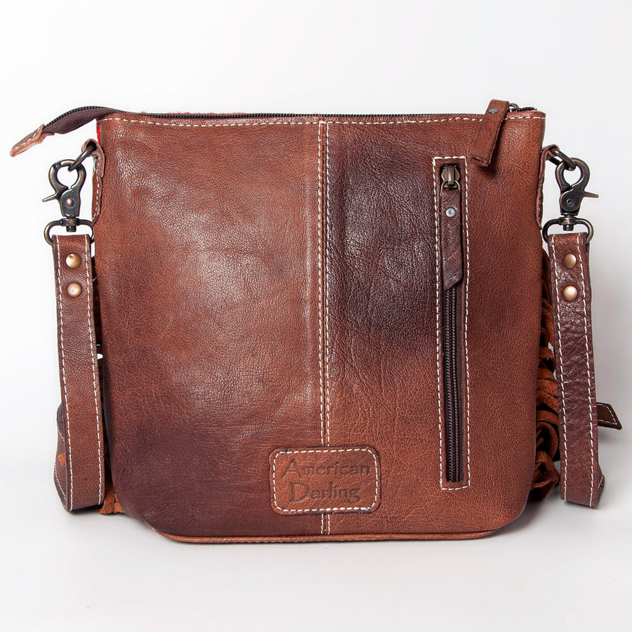 American Darling Western Crossbody Bag – Handwoven Saddle Blanket with Genuine Leather and Fringes, Compact Everyday Purse