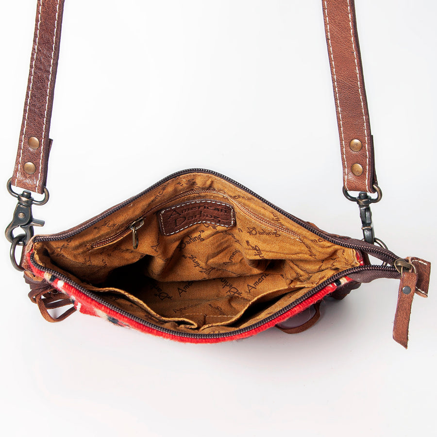 American Darling Western Crossbody Bag – Handwoven Saddle Blanket with Genuine Leather and Fringes, Compact Everyday Purse