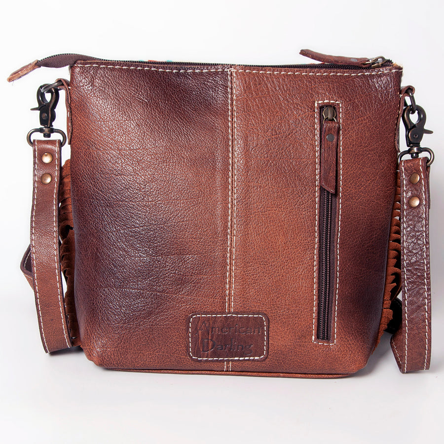 American Darling Western Crossbody Bag – Handwoven Saddle Blanket with Genuine Leather and Fringes, Compact Everyday Purse