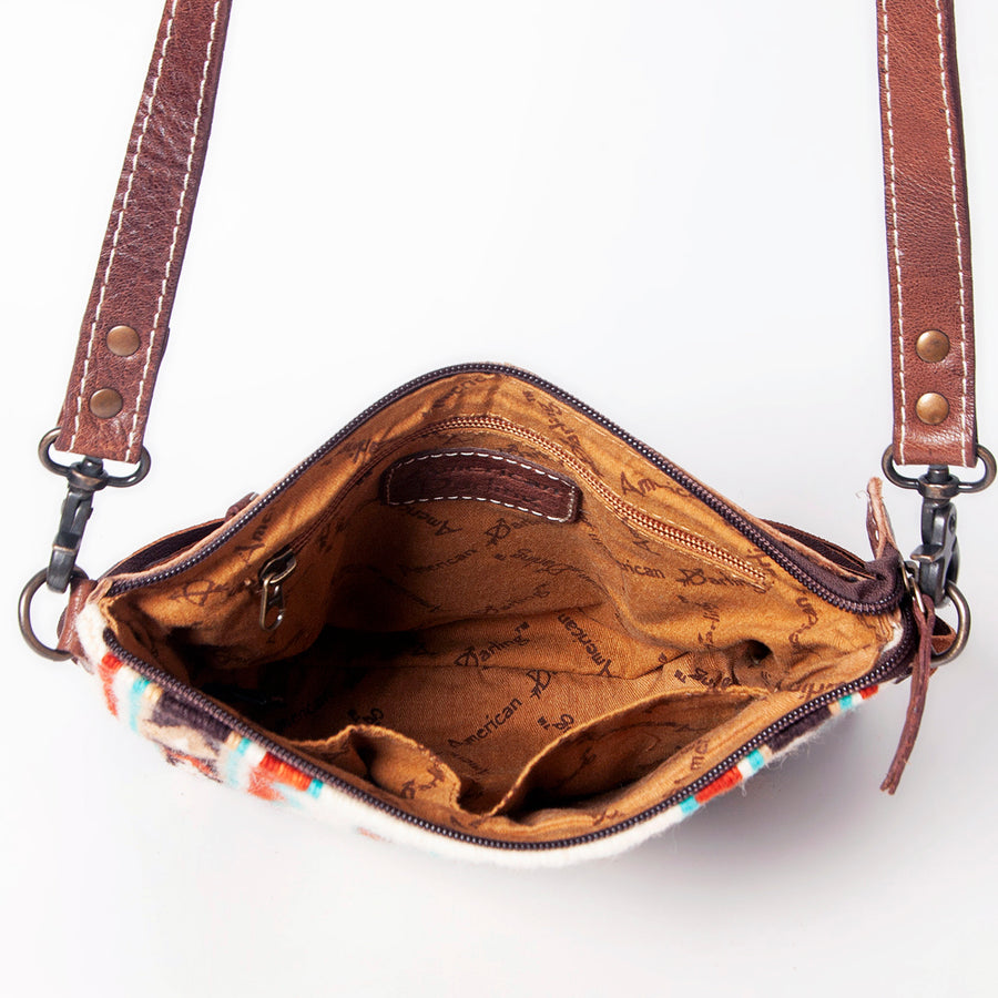American Darling Western Crossbody Bag – Handwoven Saddle Blanket with Genuine Leather and Fringes, Compact Everyday Purse