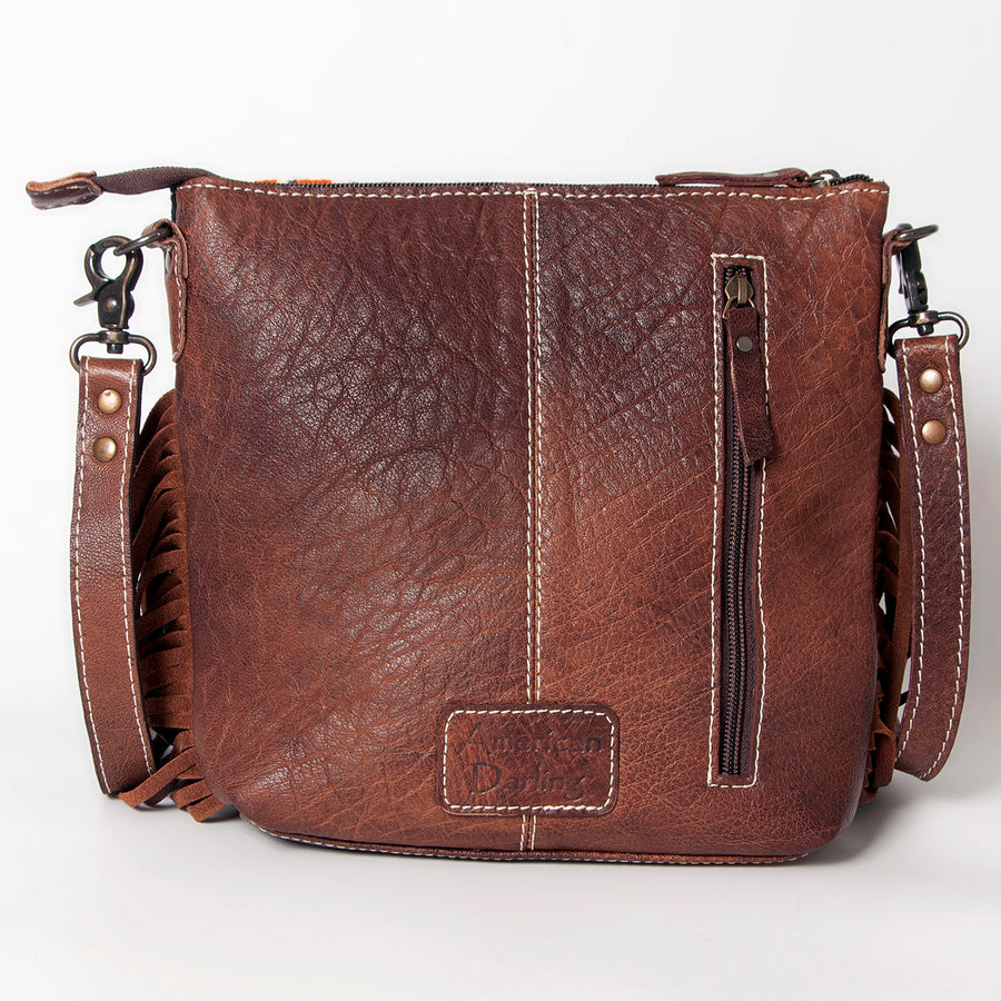 American Darling Western Crossbody Bag – Handwoven Saddle Blanket with Genuine Leather and Fringes, Compact Everyday Purse