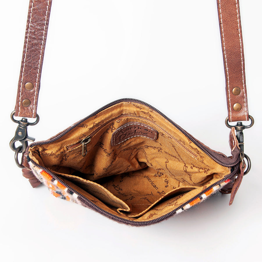 American Darling Western Crossbody Bag – Handwoven Saddle Blanket with Genuine Leather and Fringes, Compact Everyday Purse