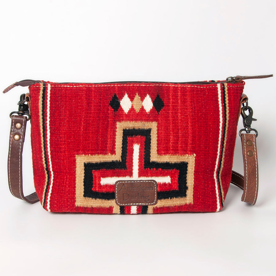 American Darling Western Crossbody Bag – Handwoven Saddle Blanket with Genuine Leather Trim, Compact Everyday Purse