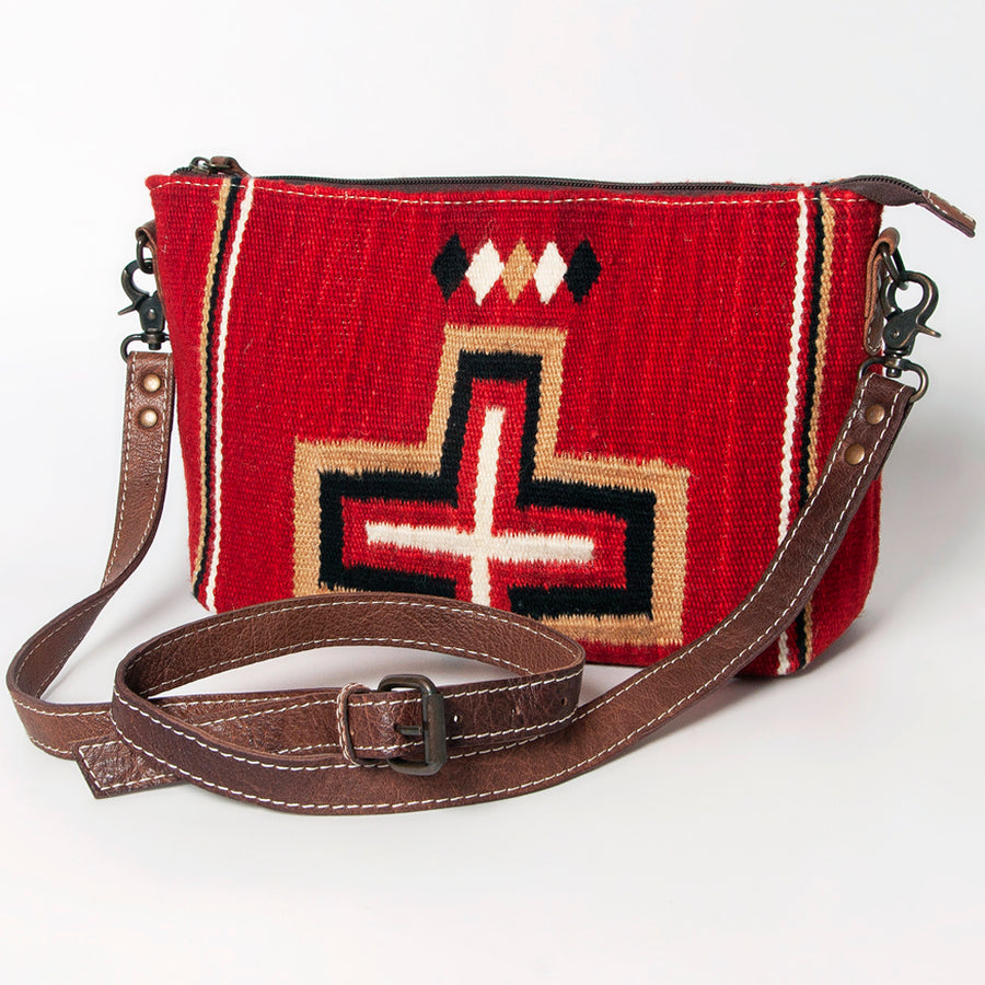 American Darling Handwoven Saddle Blanket Crossbody Bag Genuine Leather Trim - Uhorse