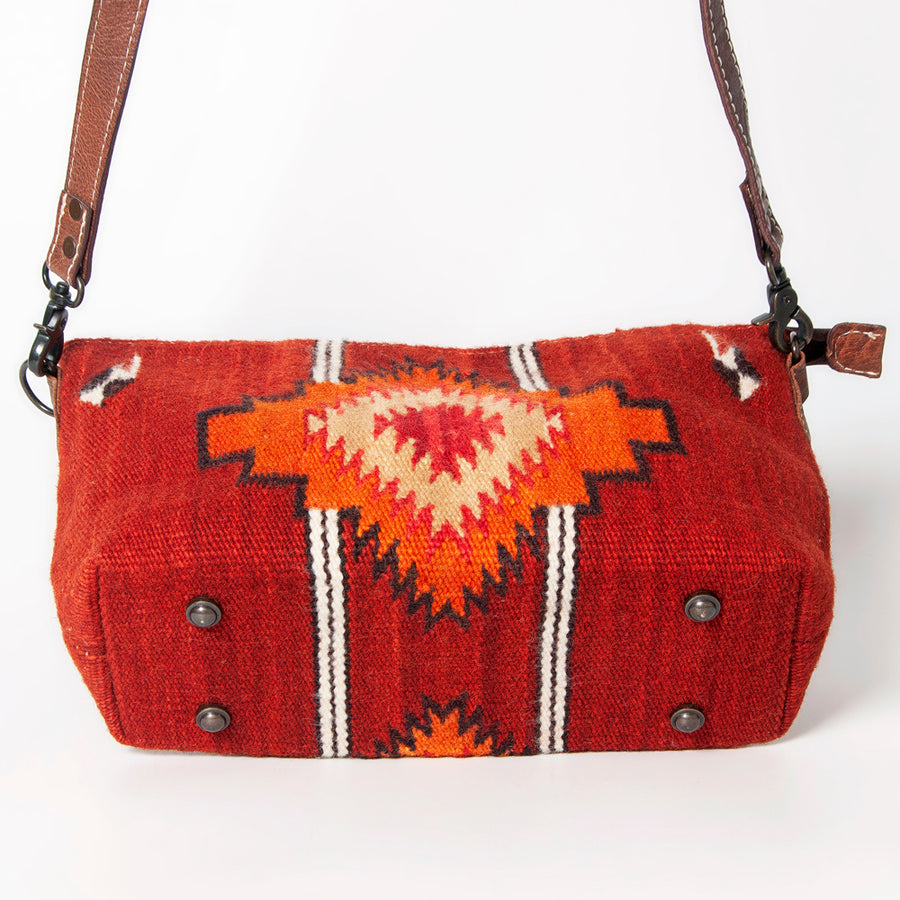 American Darling Western Crossbody Bag – Handwoven Saddle Blanket with Genuine Leather Trim, Compact Everyday Purse