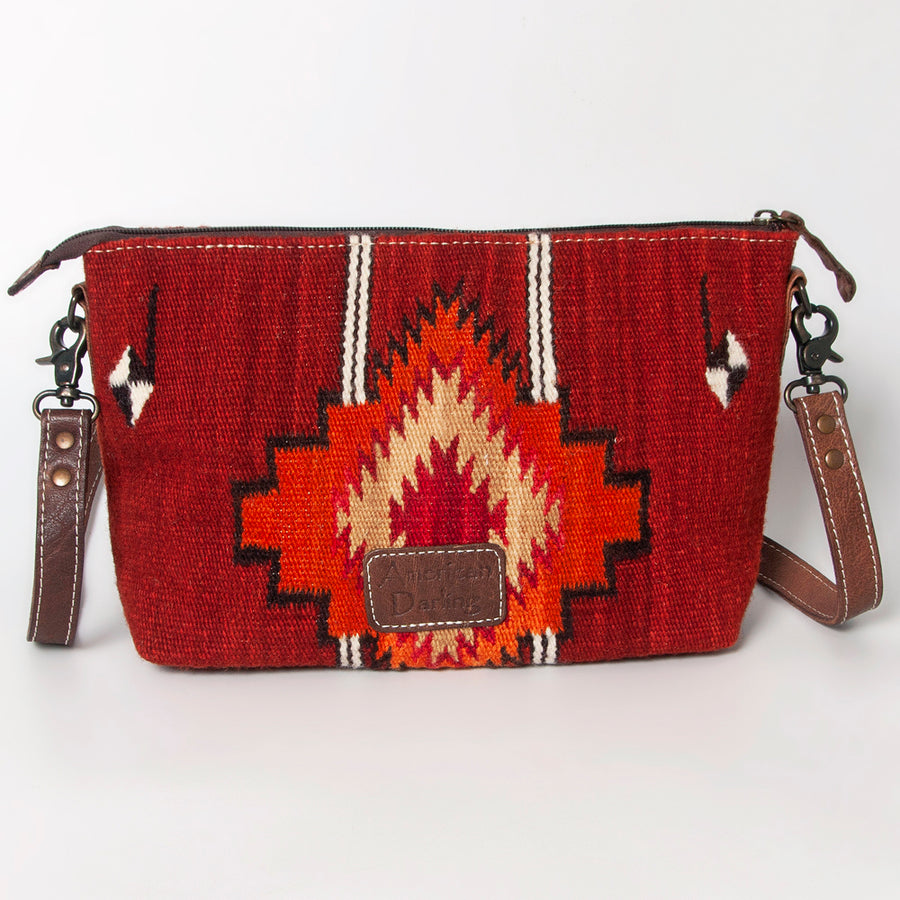 American Darling Western Crossbody Bag – Handwoven Saddle Blanket with Genuine Leather Trim, Compact Everyday Purse