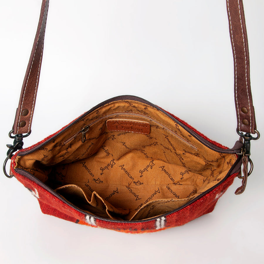American Darling Western Crossbody Bag – Handwoven Saddle Blanket with Genuine Leather Trim, Compact Everyday Purse