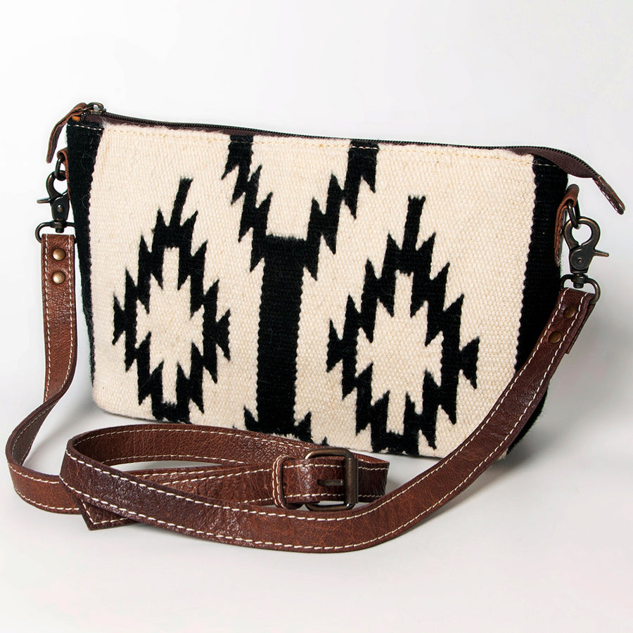 American Darling Western Crossbody Bag – Handwoven Saddle Blanket with Genuine Leather Trim, Compact Everyday Purse